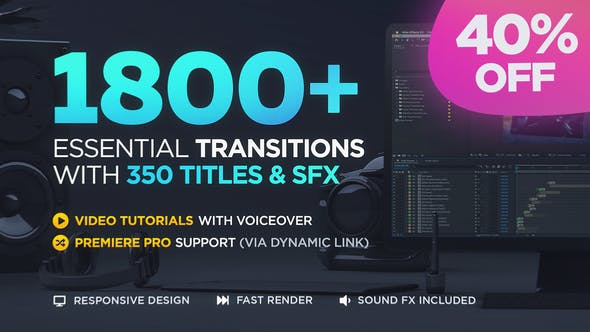 AE模板-1800个幻灯片图形故障干扰分割叠加水墨视频无缝转场 Transitions