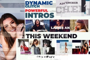 动感抖音音乐节奏变换视频开场AE模版，Dynamic glitch powerful intros