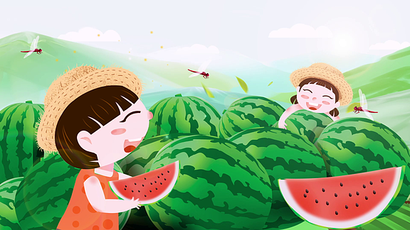 夏天西瓜大暑清凉夏日小清新卡通背景视频