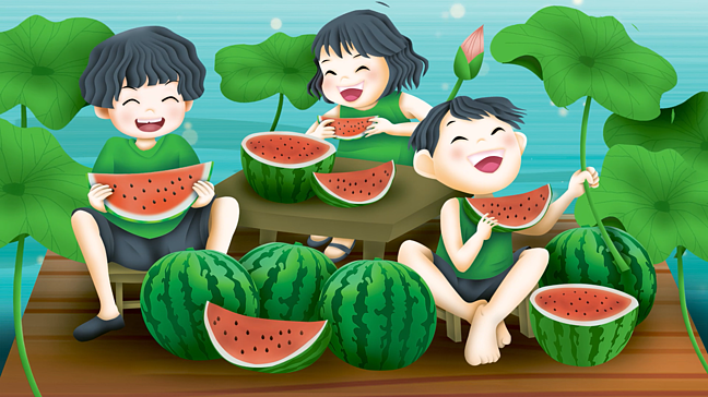 小清新卡通手绘小暑卡通背景视频