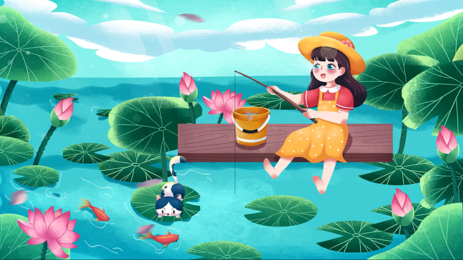 卡通手绘小清新夏天夏至背景视频