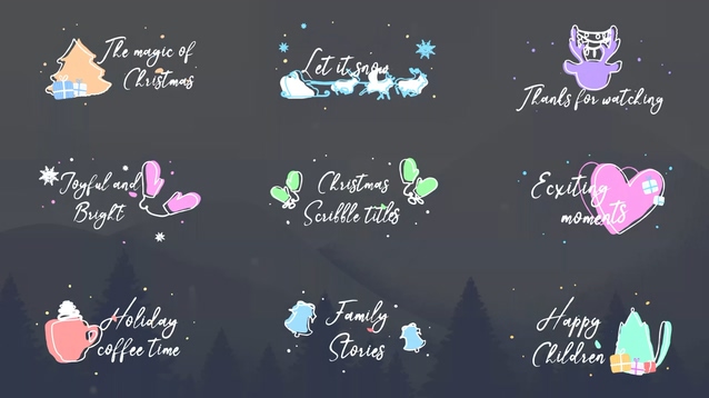 圣诞手绘动漫线条动画可爱浪漫标题AE模板工程