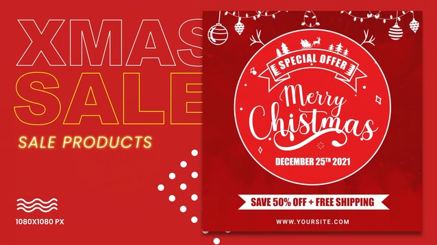 快乐红色圣诞产品促销动态花纹文字宣传AE模板