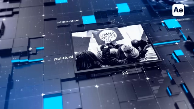 蓝色新闻纵横报道自媒体实事AE模板