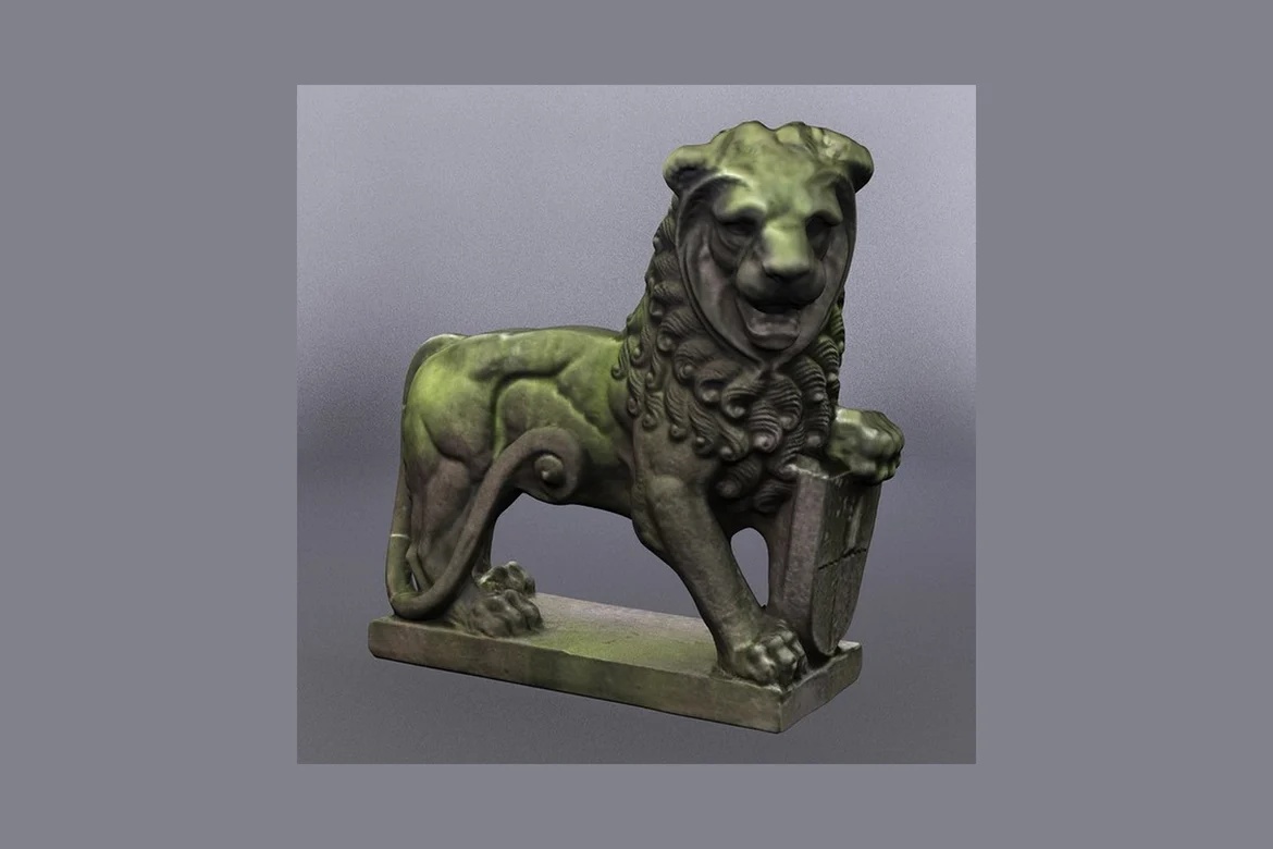 带盾牌的直立狮子雕像